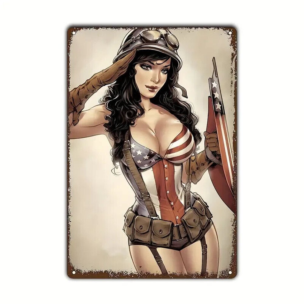 Sexy American Female Pilot 8" x 12" Vintage Novelty Metal Sign For Man Cave Home & Garden:Home Décor:Plaques & Signs Style Your Walls